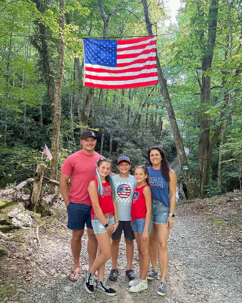 Family on a wooded trail